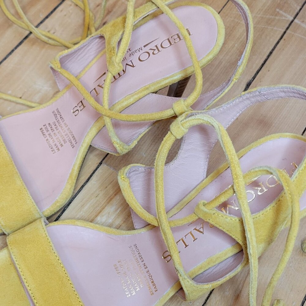 Pedro Miralles Yellow Suede Lace-Up Sandals Size 38 EU Made in Spain - Picture 7 of 14